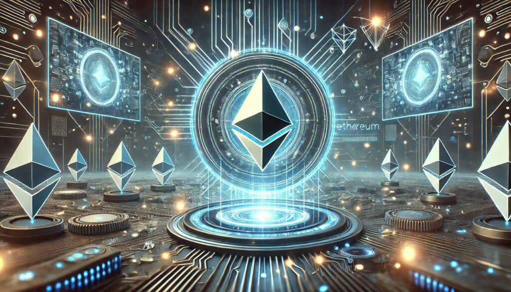 Dall·e 2024 10 29 11.27.35 A Futuristic And Techy Scene Showcasing The Ethereum Logo Prominently In.jpeg